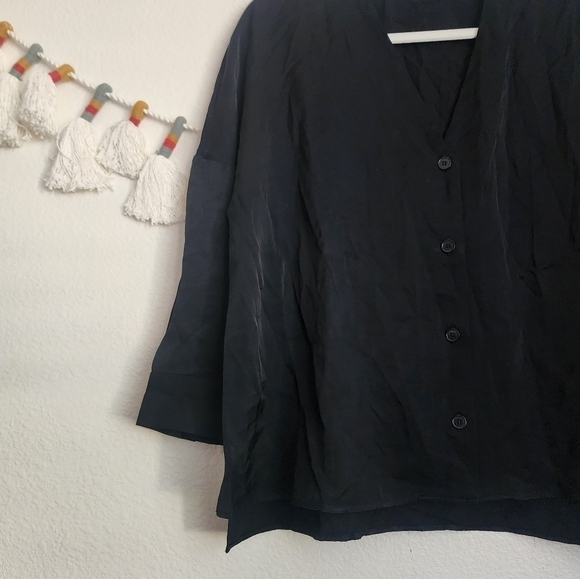 Sandro Black Button Down Boxy Viscose Top Business Minimalist Designer Formal 4 - Picture 4 of 13